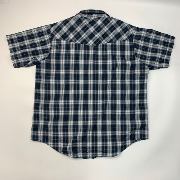 Plains Western Wear Shirt Mens XL Navy Silver Pearl Snap Button Plaid Cowboy - Picture 8 of 10